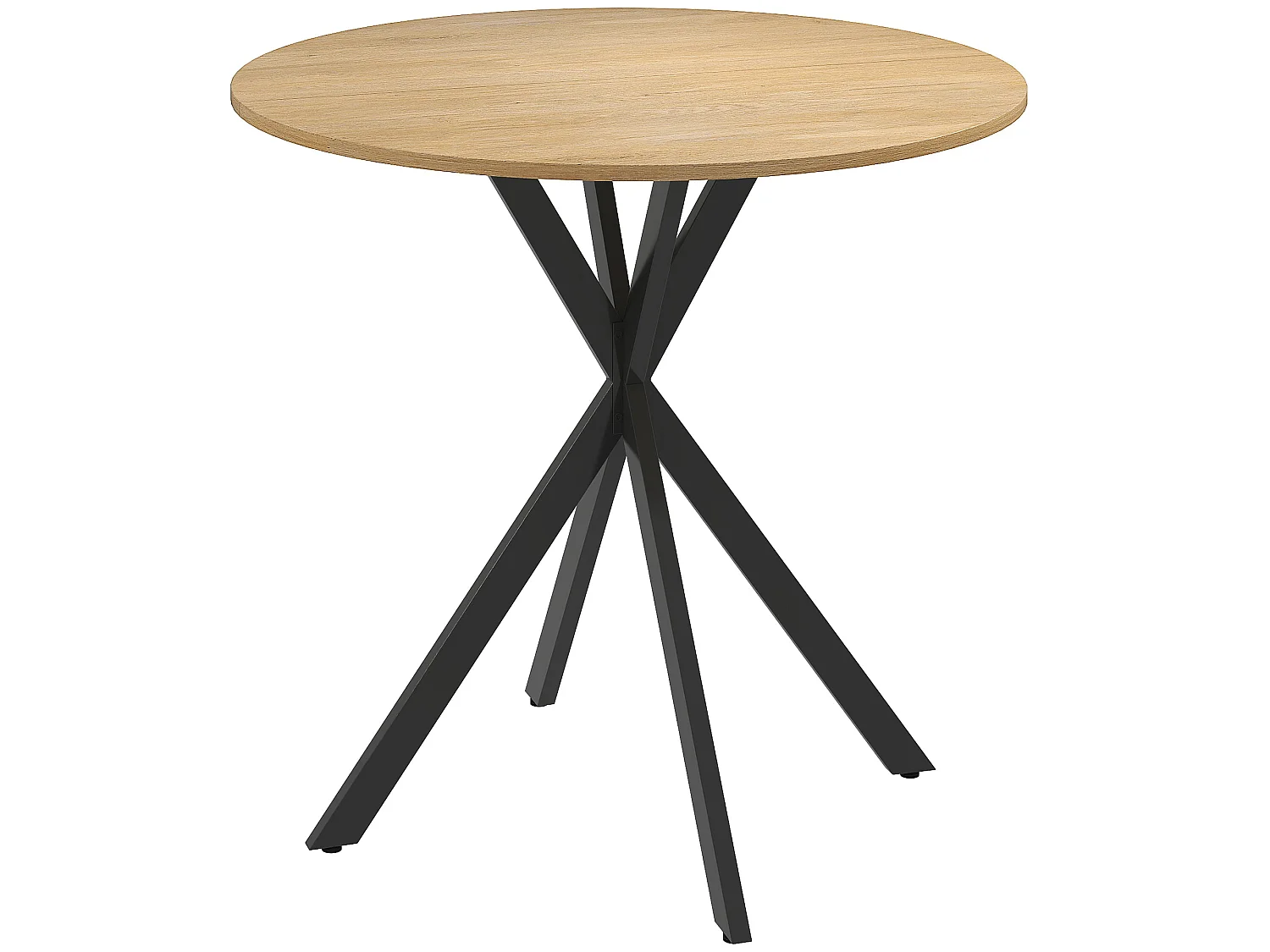Mihafi 80cm Round Dining Table Oak Effect Top Black Metal Cross Leg