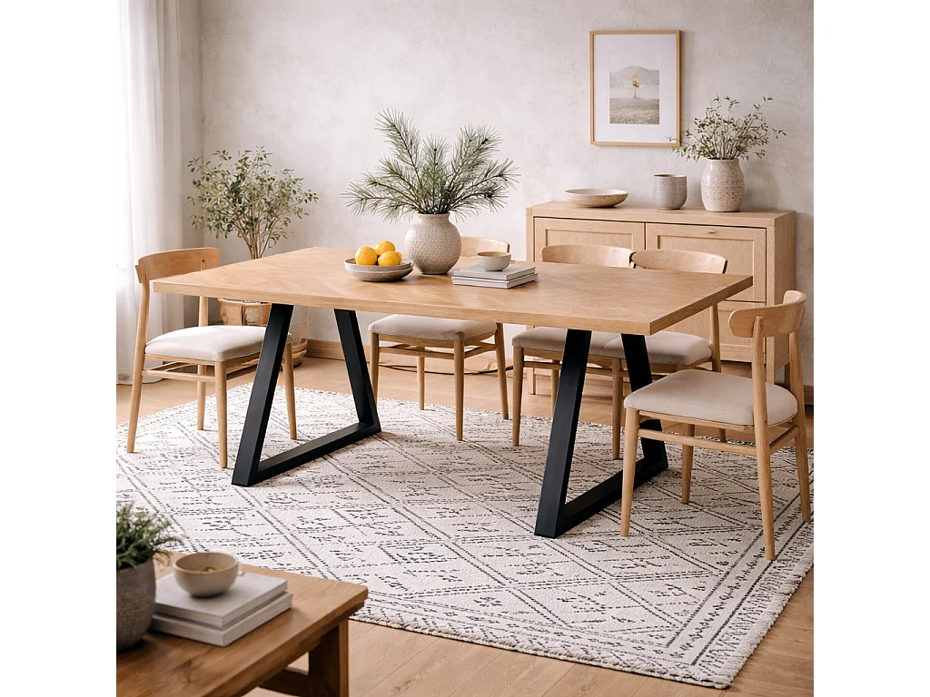 Balbriggan Rectangular Dining Table 180cm Natural Oak Veneer with Black Base