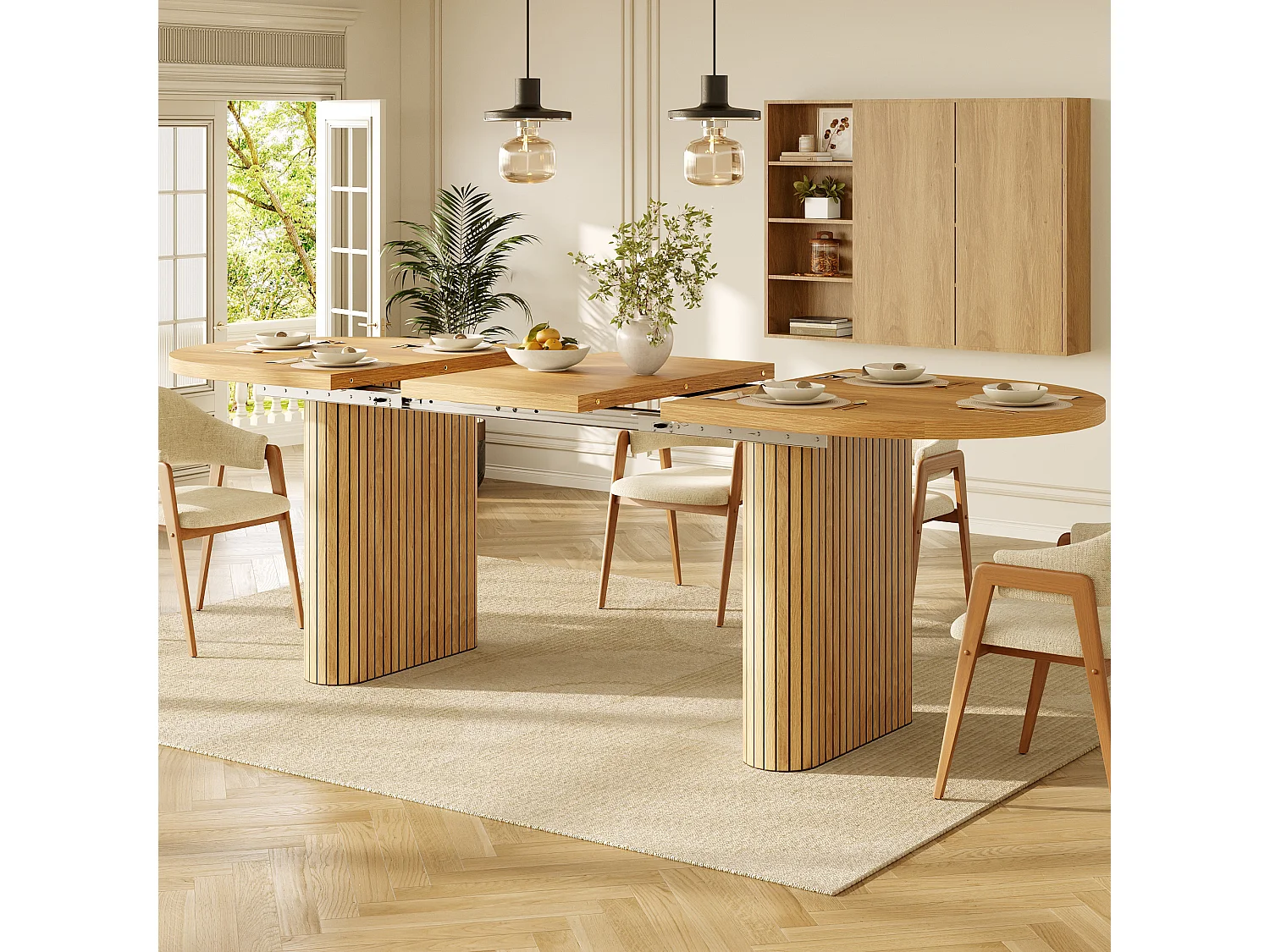 Table à Manger Extensible 120-160x80cm - table à manger ovale en bois - bureau épaissi - MDF + métal - Naturel