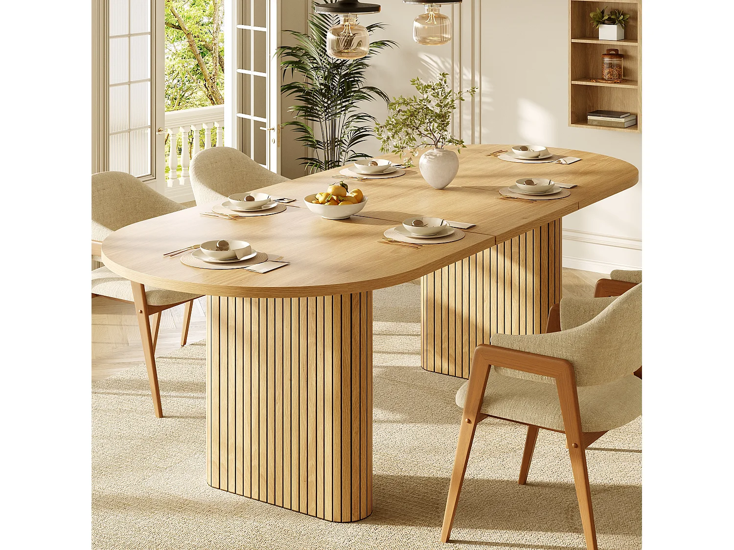 Table à Manger Extensible 120-160x80cm - table à manger ovale en bois - bureau épaissi - MDF + métal - Naturel