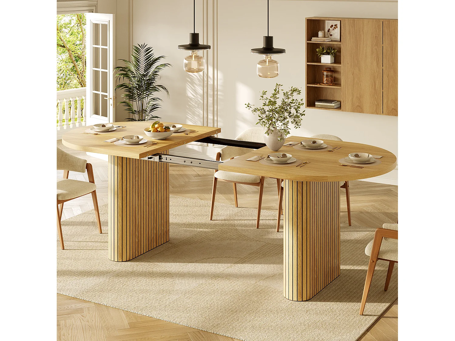 Table à Manger Extensible 120-160x80cm - table à manger ovale en bois - bureau épaissi - MDF + métal - Naturel