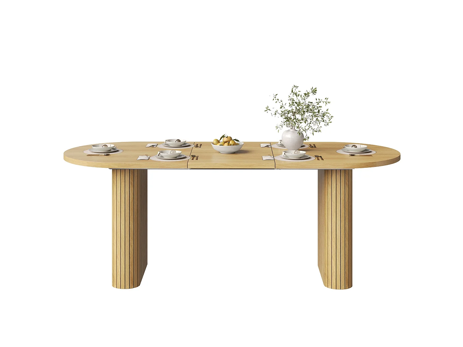 Table à Manger Extensible 120-160x80cm - table à manger ovale en bois - bureau épaissi - MDF + métal - Naturel