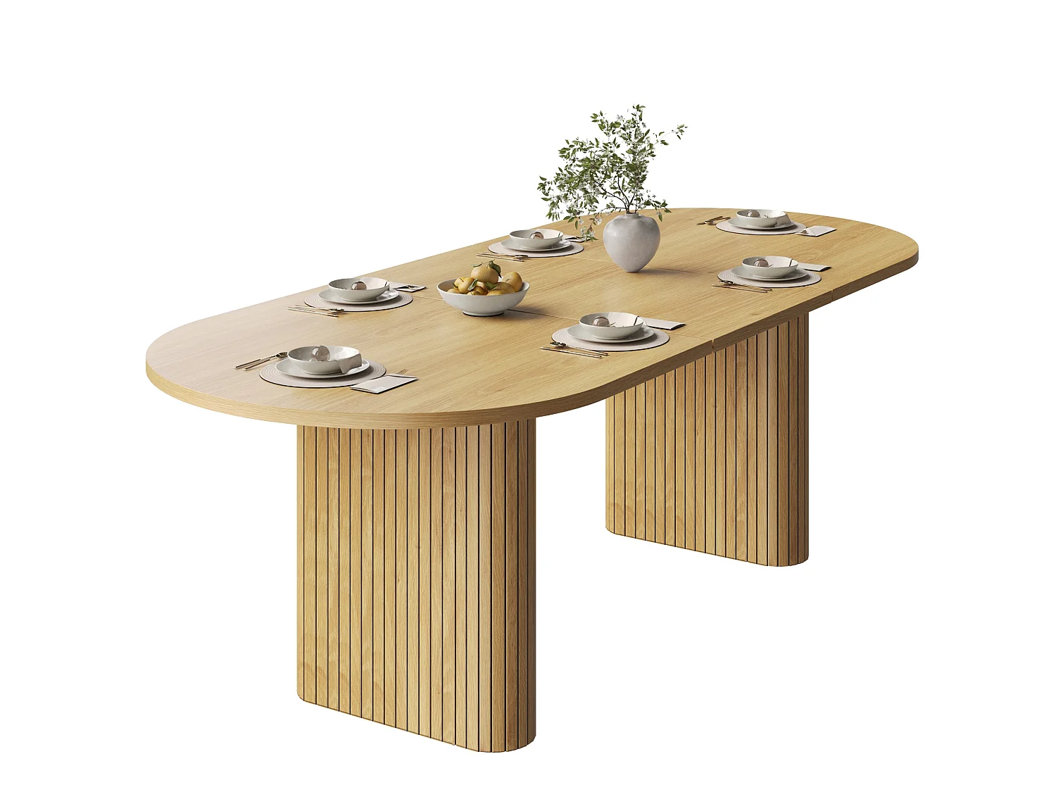 Table à Manger Extensible 120-160x80cm - table à manger ovale en bois - bureau épaissi - MDF + métal - Naturel
