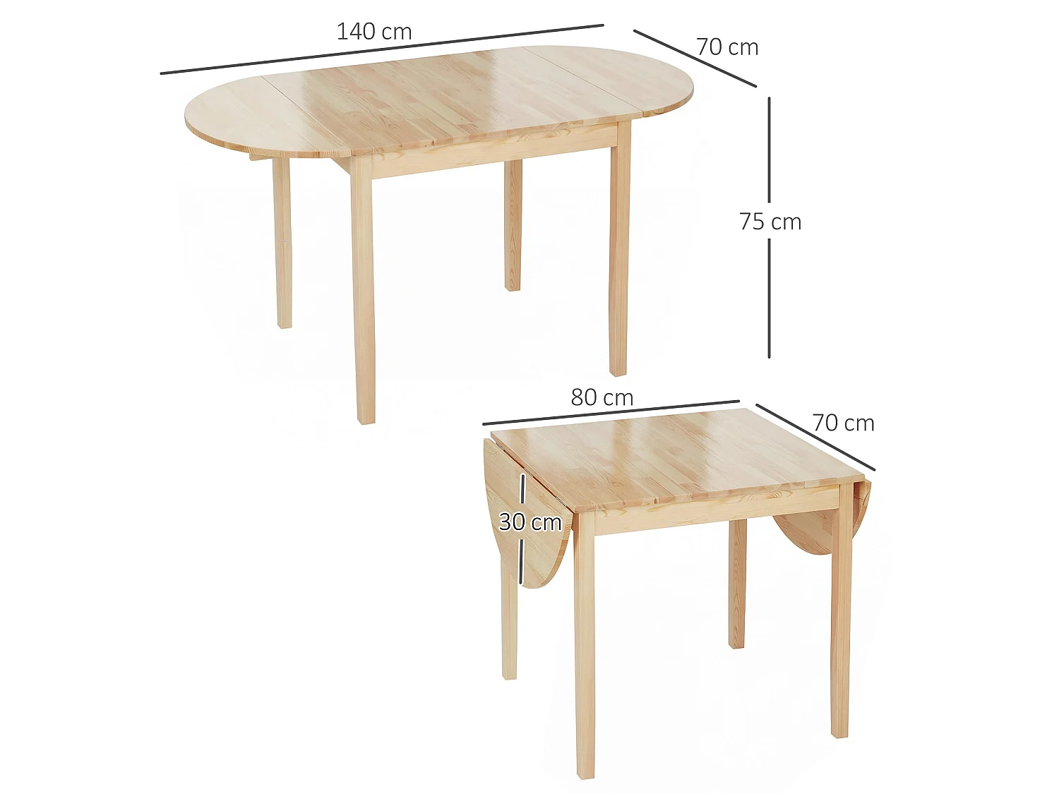 Fico Pine Drop Leaf Dining Table Natural Finish Seats 4 6