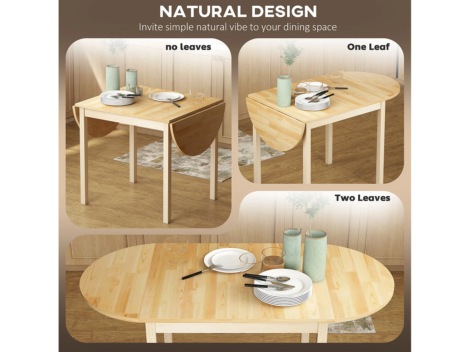Fico Pine Drop Leaf Dining Table Natural Finish Seats 4 6