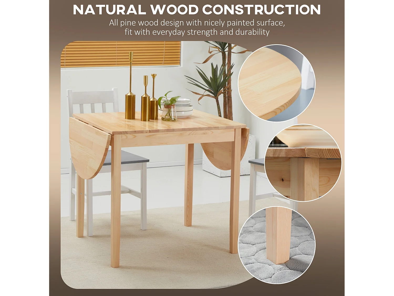 Fico Pine Drop Leaf Dining Table Natural Finish Seats 4 6