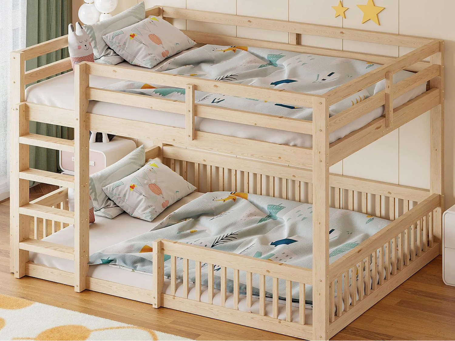 Bunk Bed 160 x 200 cm - with Safety Rails - with Slatted Base - Natural (Mattress Not Included)