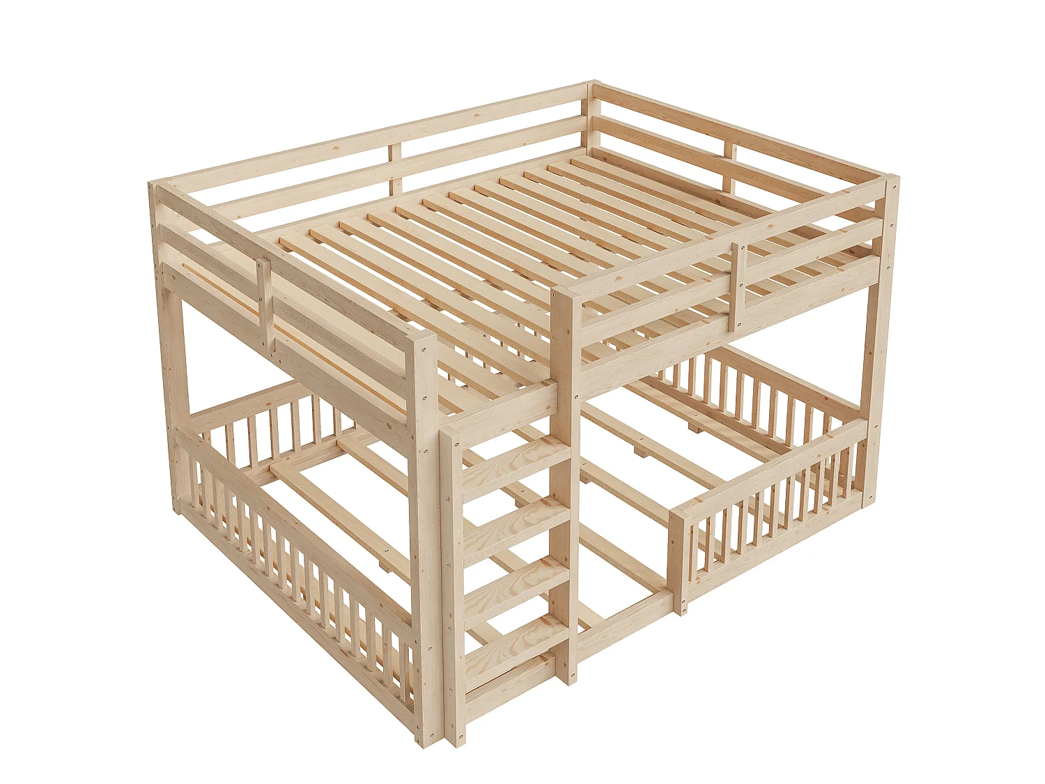 Bunk Bed 160 x 200 cm - with Safety Rails - with Slatted Base - Natural (Mattress Not Included)