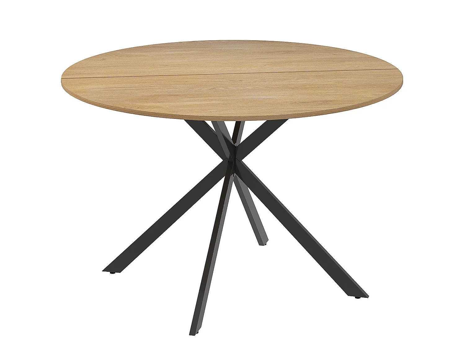 Luhalari 120cm Round Industrial Dining Table Oak Effect Top Black Steel Legs Seats 4