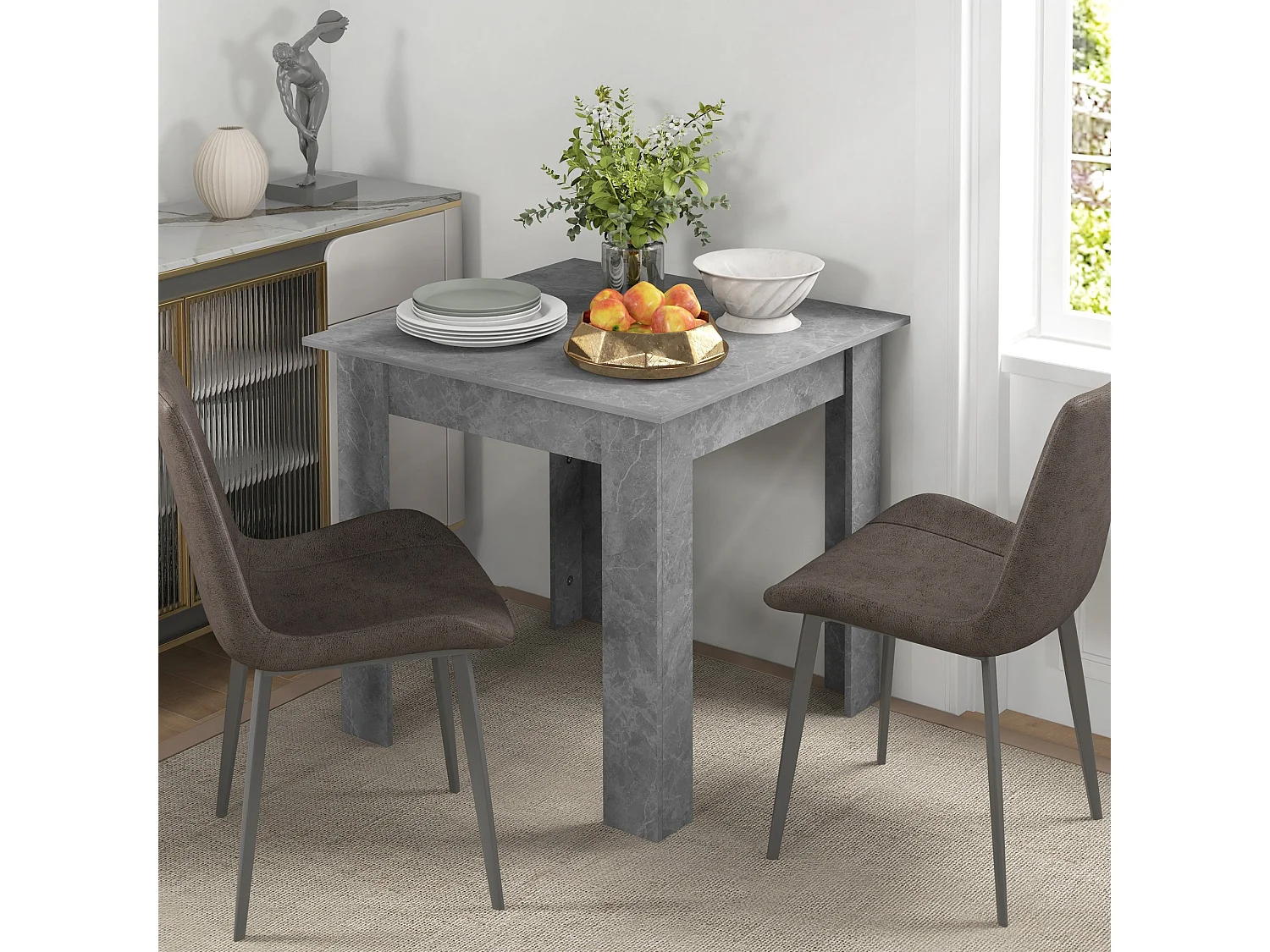 Kava Cement Grey Square Dining Table Faux Cement Finish Compact 80cm