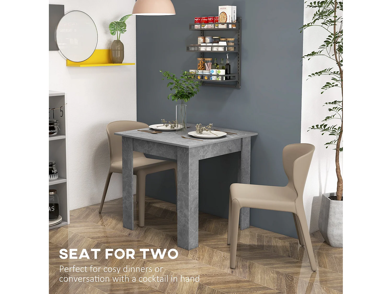 Kava Cement Grey Square Dining Table Faux Cement Finish Compact 80cm