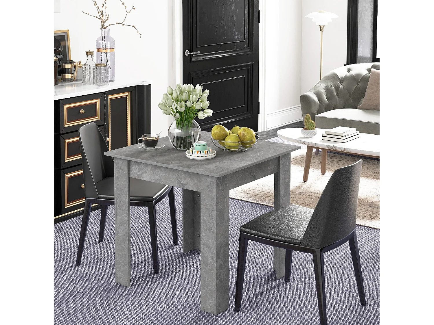 Kava Cement Grey Square Dining Table Faux Cement Finish Compact 80cm