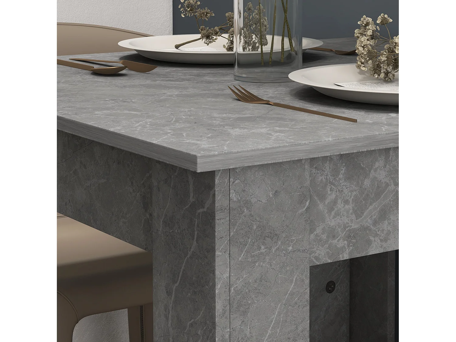 Kava Cement Grey Square Dining Table Faux Cement Finish Compact 80cm