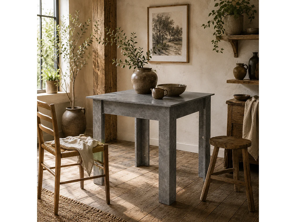 Kava Cement Grey Square Dining Table Faux Cement Finish Compact 80cm
