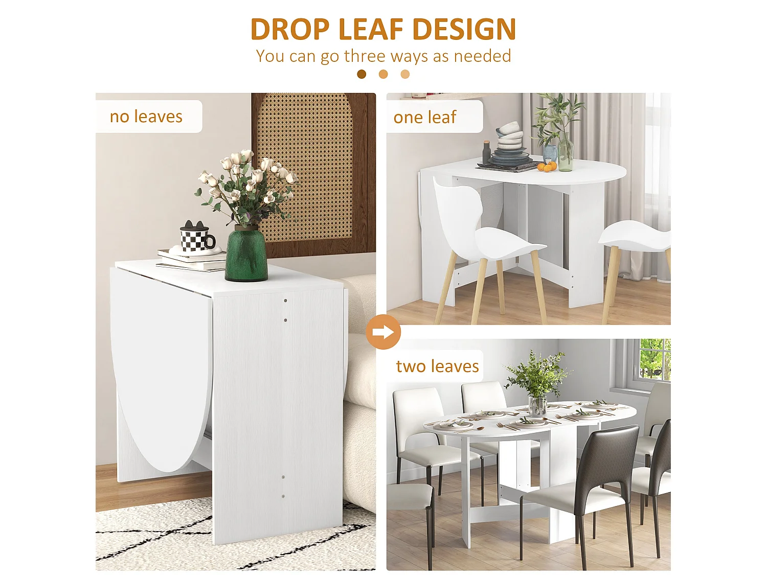 Ziri Oval Drop Leaf Dining Table White Washed Ash Effect Extendable to Seat 6