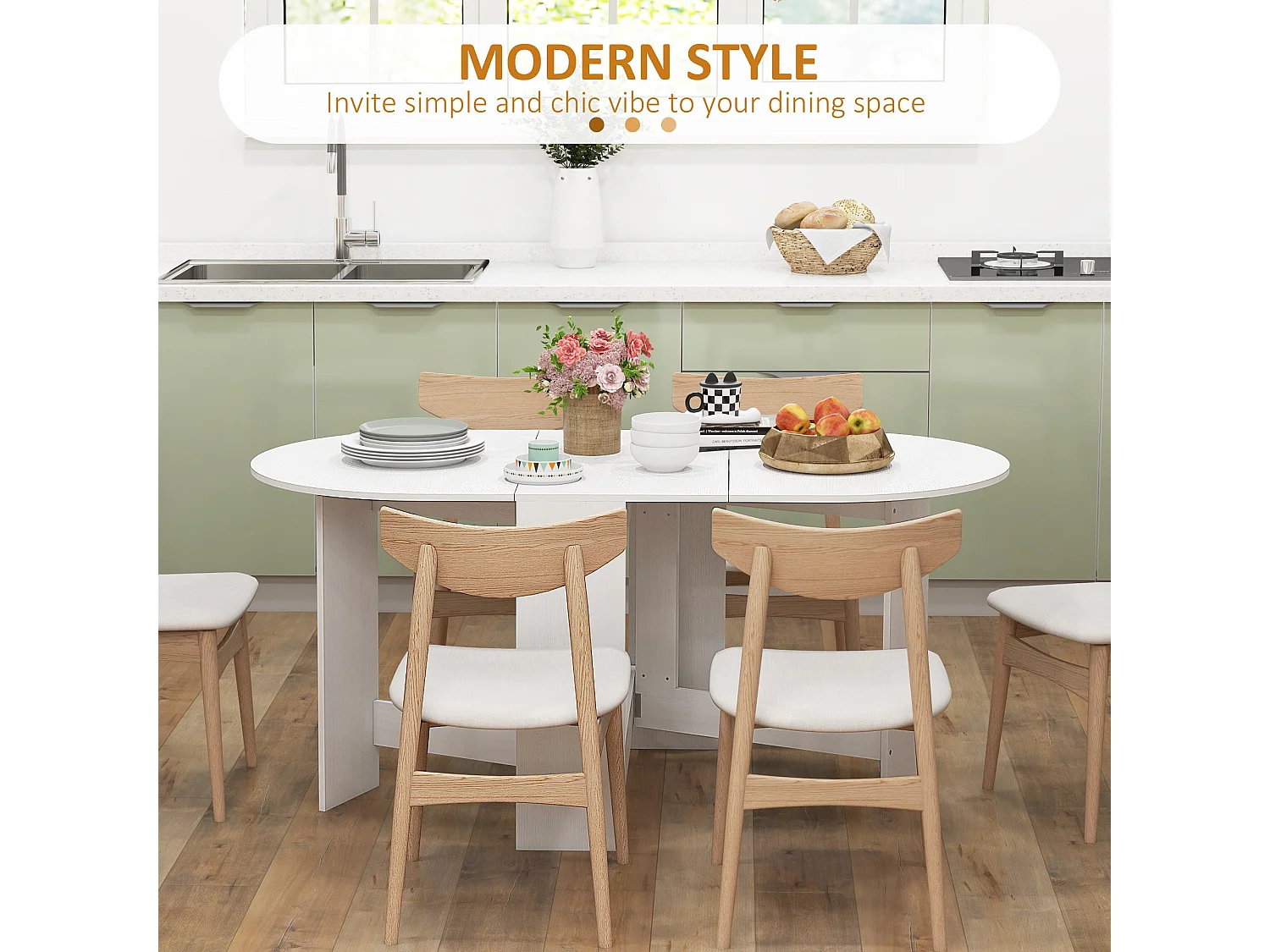 Ziri Oval Drop Leaf Dining Table White Washed Ash Effect Extendable to Seat 6