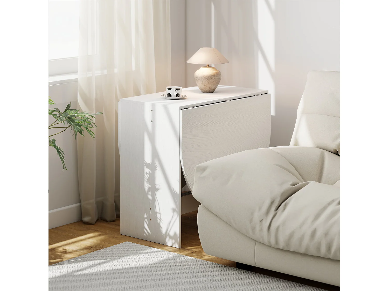 Ziri Oval Drop Leaf Dining Table White Washed Ash Effect Extendable to Seat 6