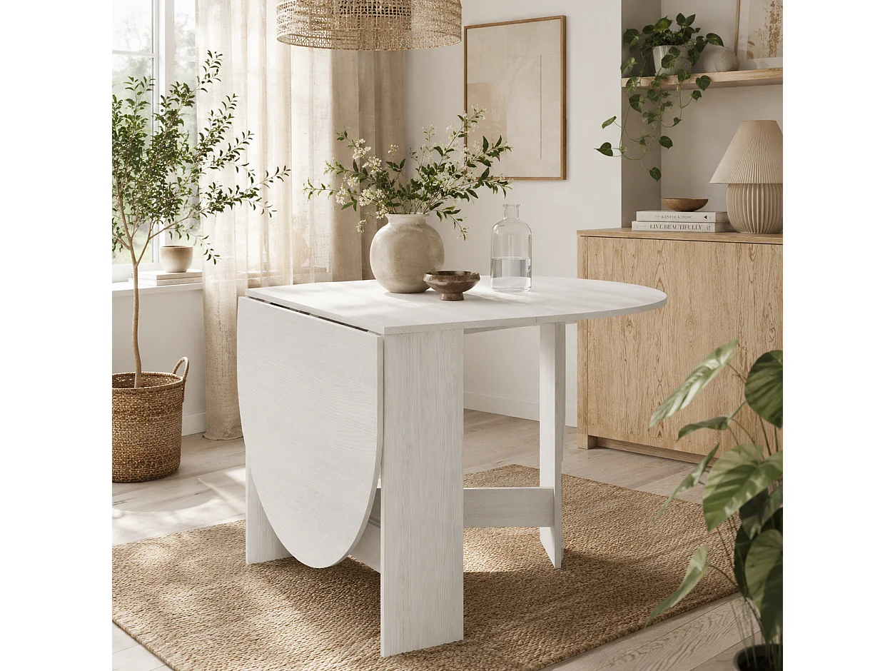 Ziri Oval Drop Leaf Dining Table White Washed Ash Effect Extendable to Seat 6