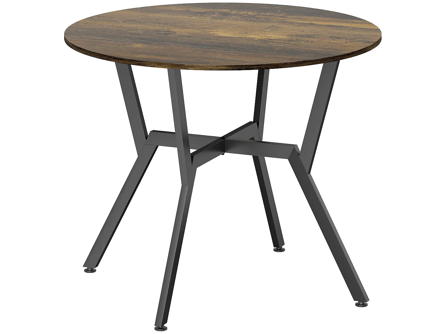 Molu Rustic Brown Round Dining Table With Black Metal Legs 90cm