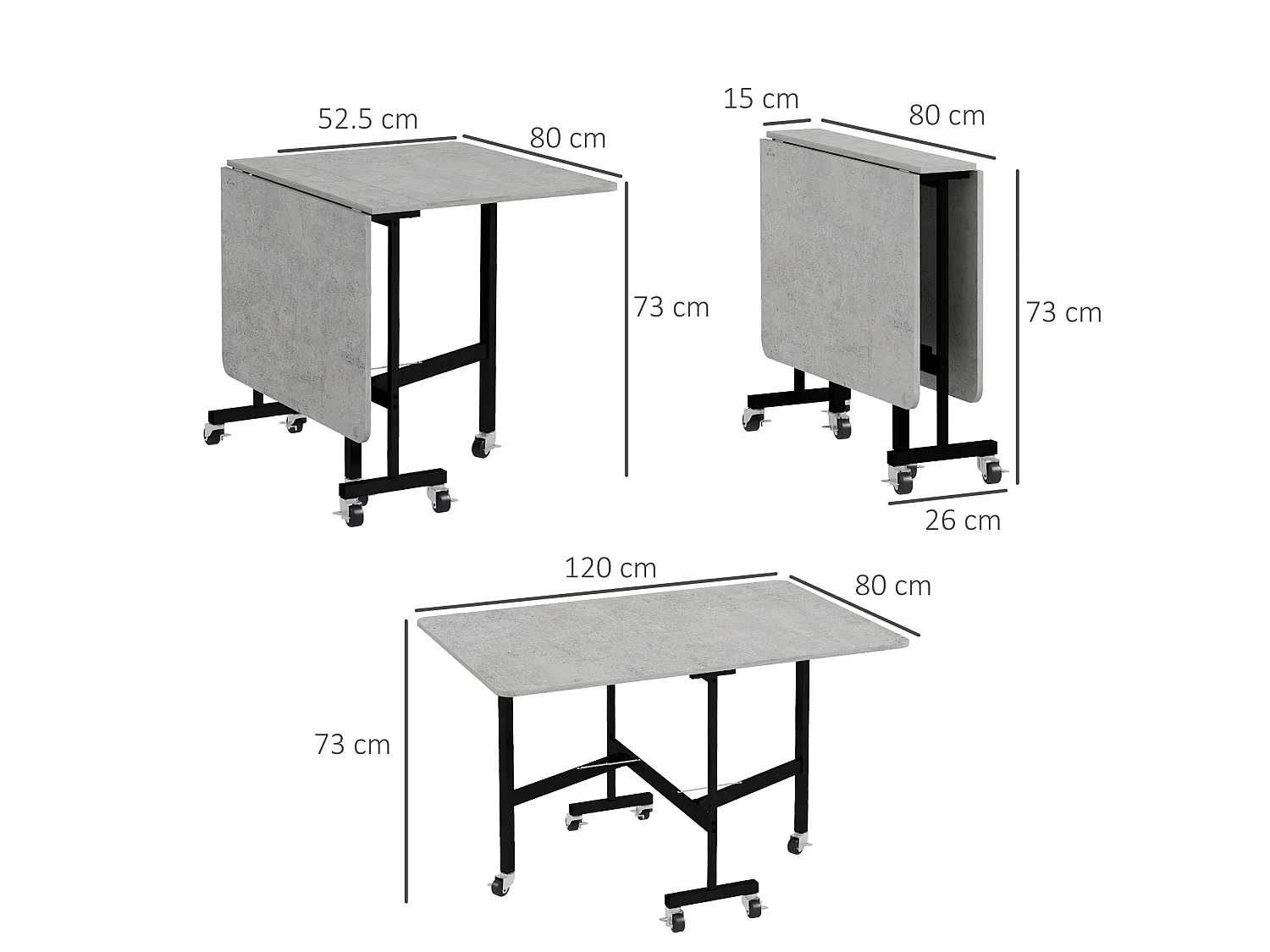 Grey Marble Effect Mobile Drop Leaf Dining Table with Locking Castors