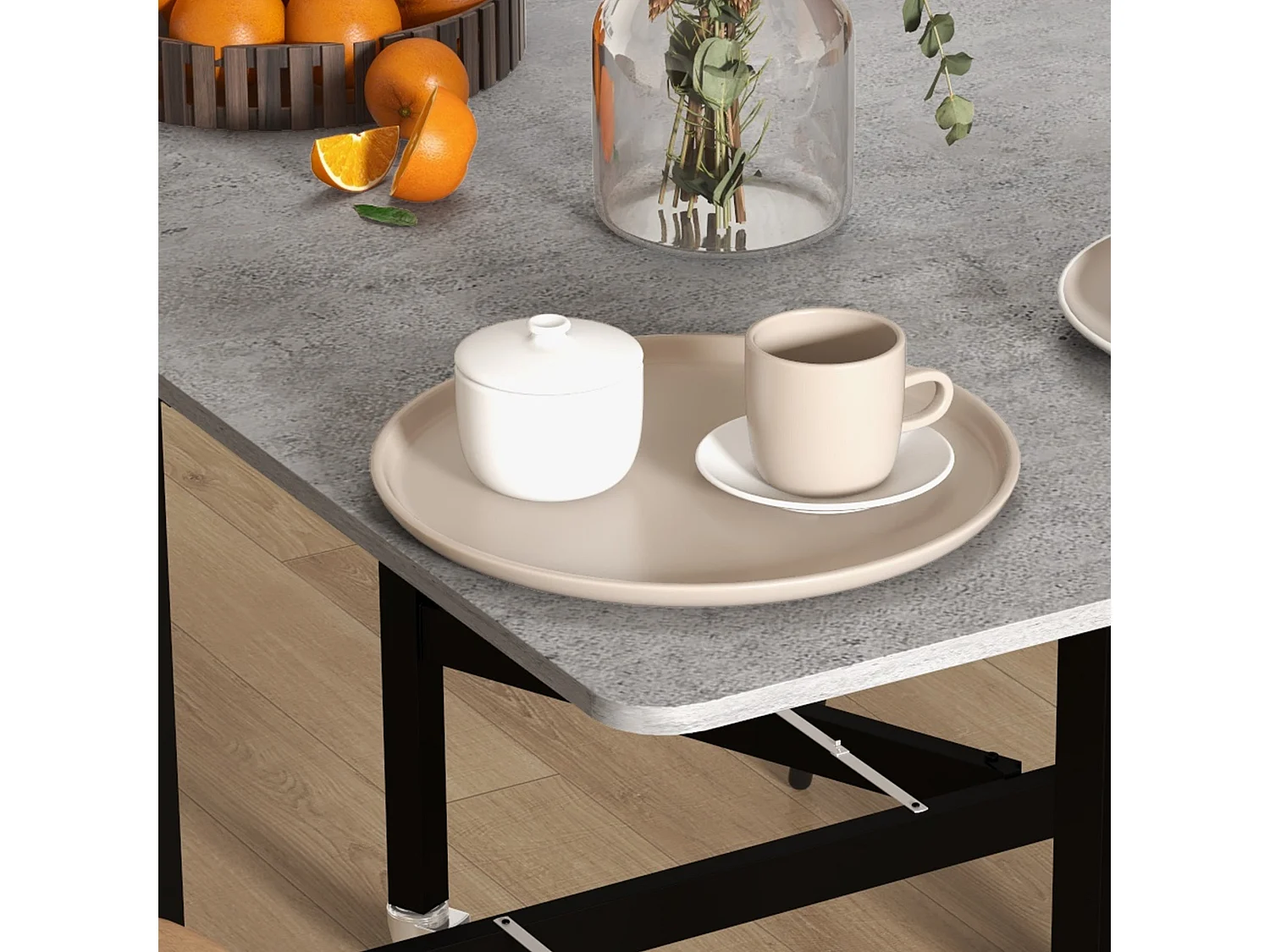 Grey Marble Effect Mobile Drop Leaf Dining Table with Locking Castors