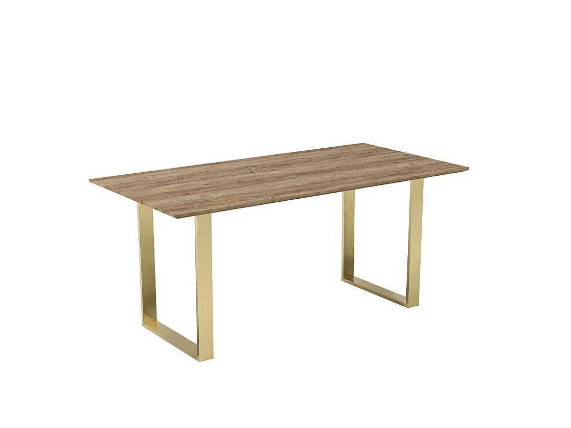 Sazzuma Rectangular Dining Table Wood Effect Top Brass U Shaped Metal Legs