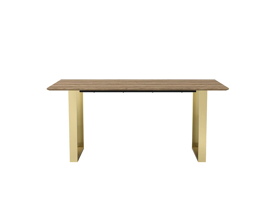 Sazzuma Rectangular Dining Table Wood Effect Top Brass U Shaped Metal Legs