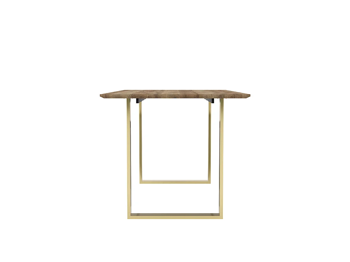 Sazzuma Rectangular Dining Table Wood Effect Top Brass U Shaped Metal Legs
