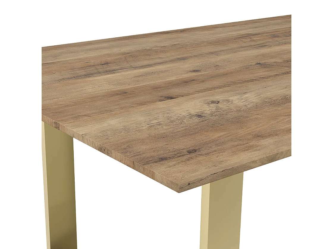 Sazzuma Rectangular Dining Table Wood Effect Top Brass U Shaped Metal Legs