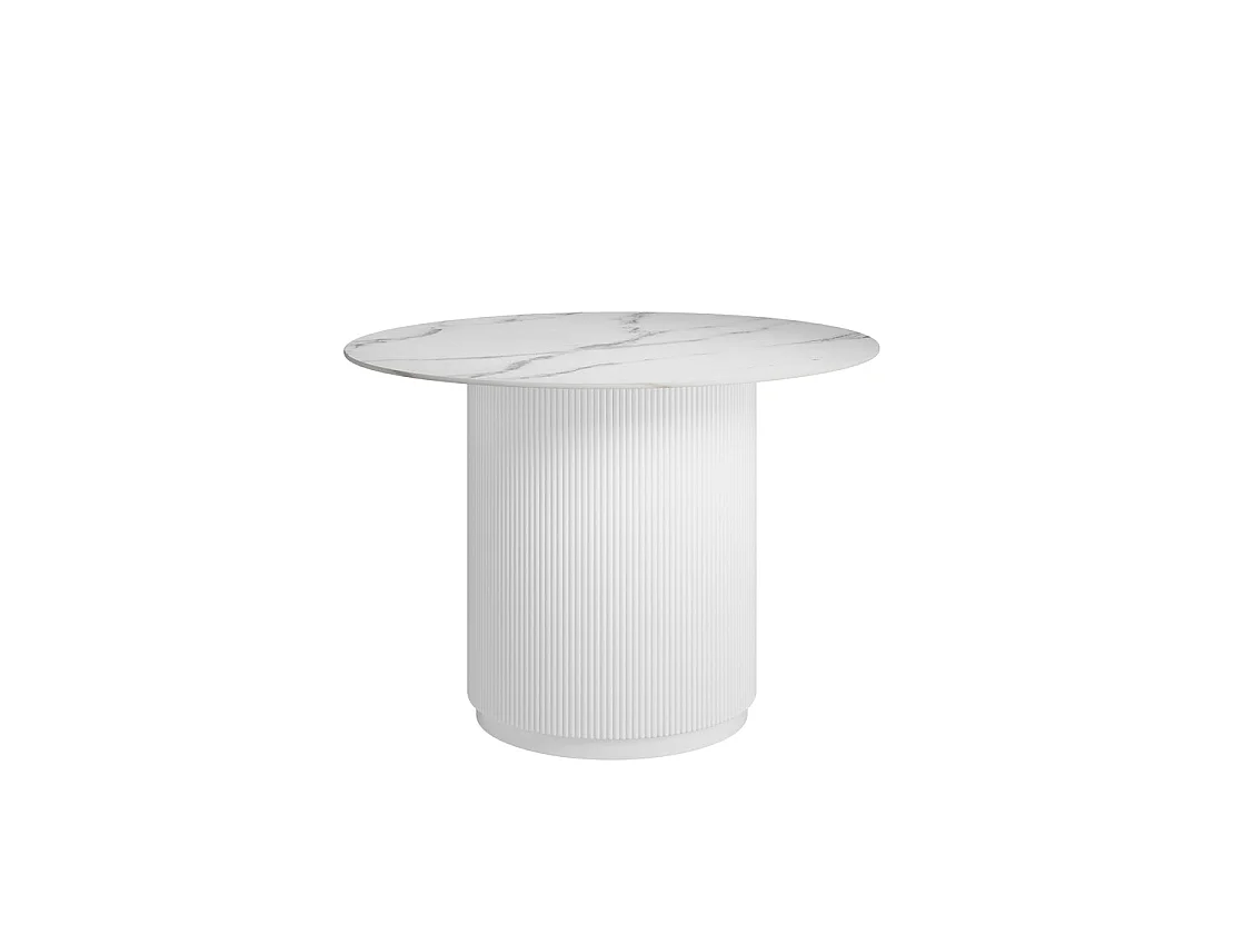 Mullingar Round Stone White Dining Table Etched Base 110cm