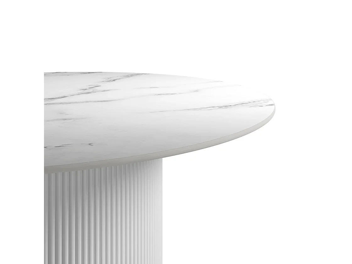 Mullingar Round Stone White Dining Table Etched Base 110cm