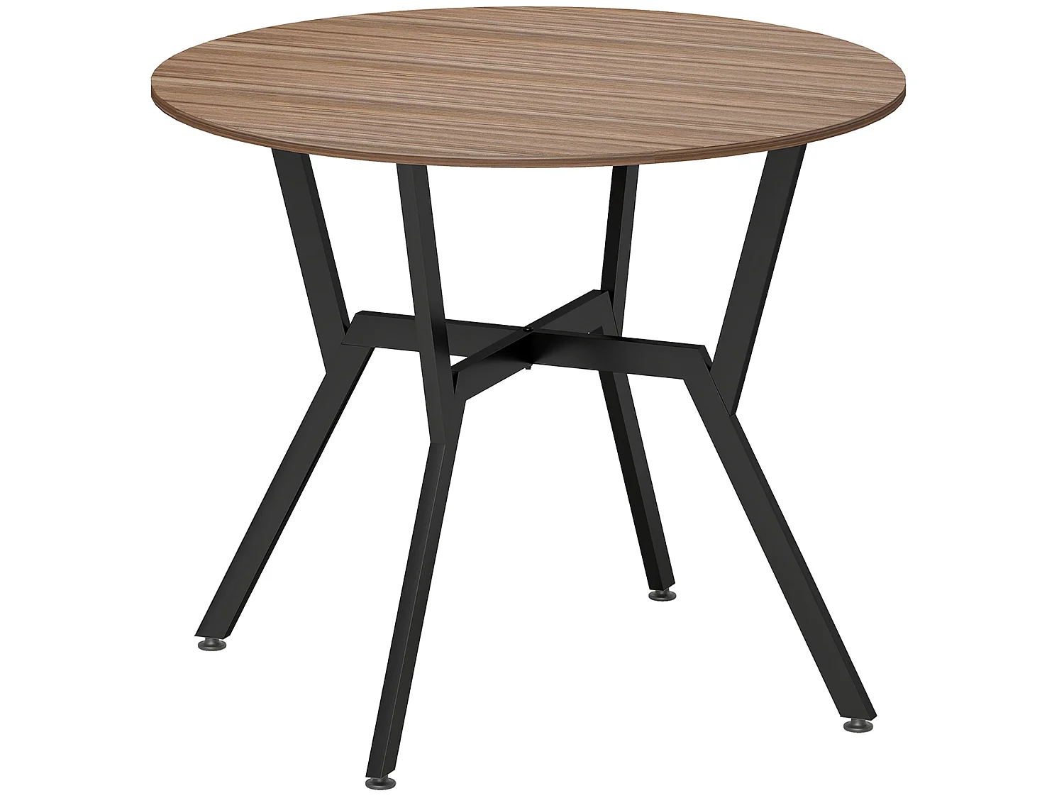 Doveno 90cm Round Dining Table Wood Effect Top Black Metal Frame Anti Slip Feet