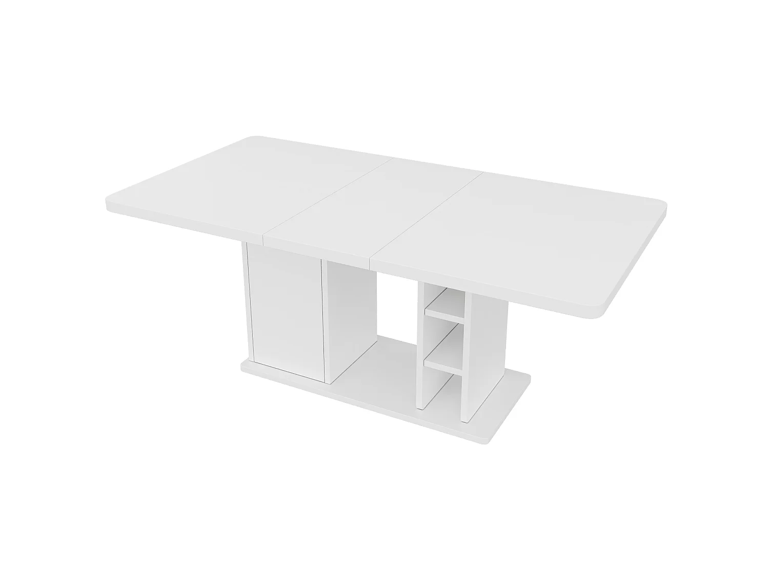 Table  à manger extensible 140/180x80x75 cm - pour 6 à 8 personnes - 1 porte et rangement ouvert - Plateau épais - Blanc