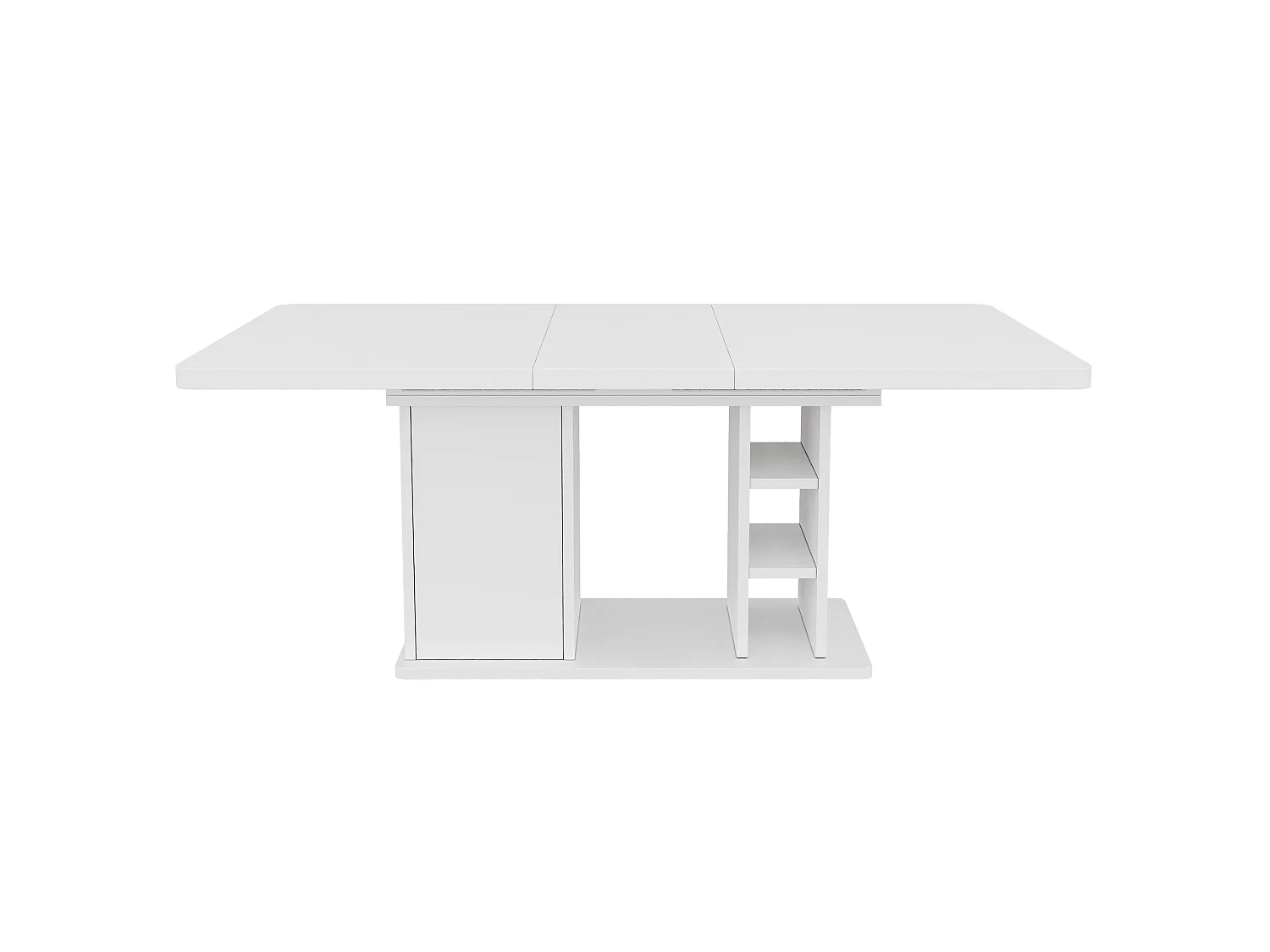 Table  à manger extensible 140/180x80x75 cm - pour 6 à 8 personnes - 1 porte et rangement ouvert - Plateau épais - Blanc