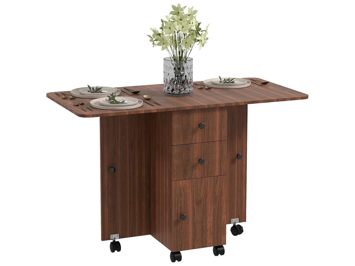 Distressed Brown Drop Leaf Dining Table With Storage Seats 6