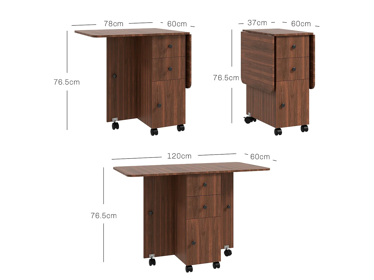 Distressed Brown Drop Leaf Dining Table With Storage Seats 6