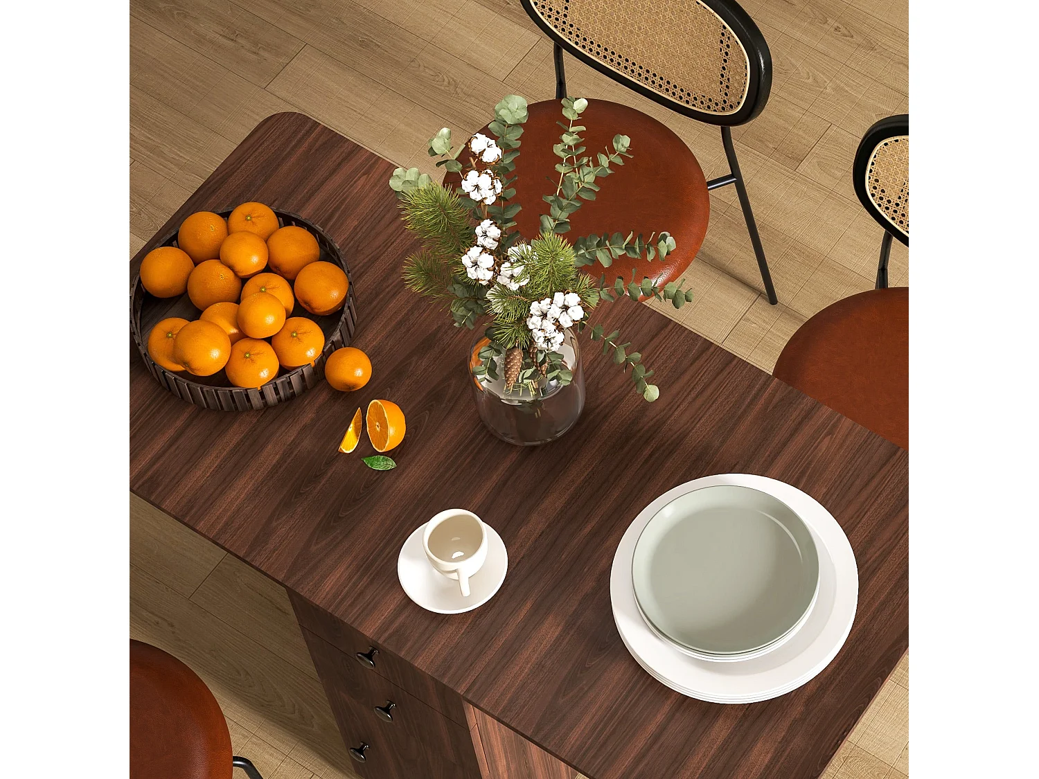 Distressed Brown Drop Leaf Dining Table With Storage Seats 6