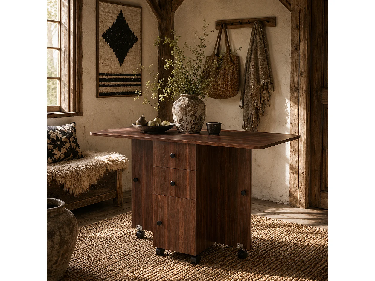 Distressed Brown Drop Leaf Dining Table With Storage Seats 6
