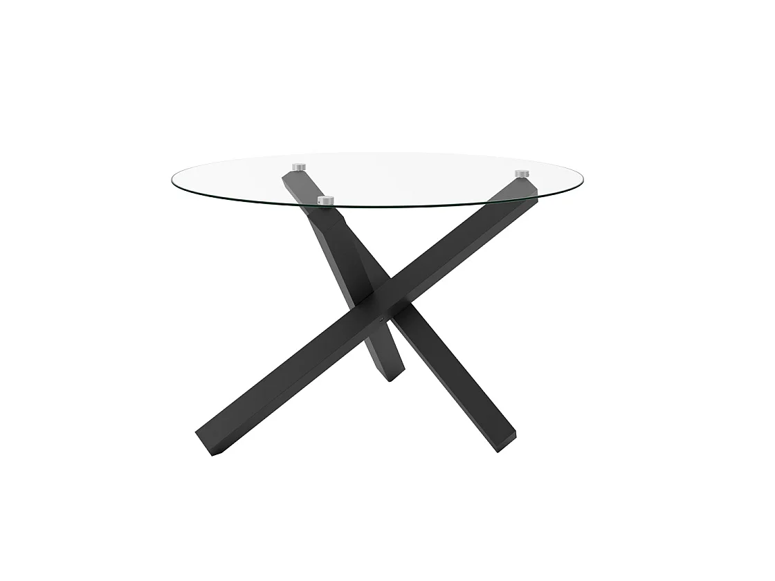 San Sebastian Round 120cm Clear Glass Dining Table Black Metal Frame 4 Seater