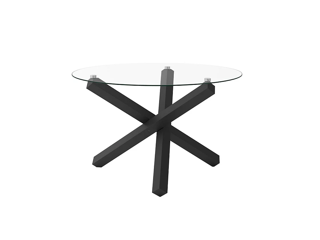 San Sebastian Round 120cm Clear Glass Dining Table Black Metal Frame 4 Seater