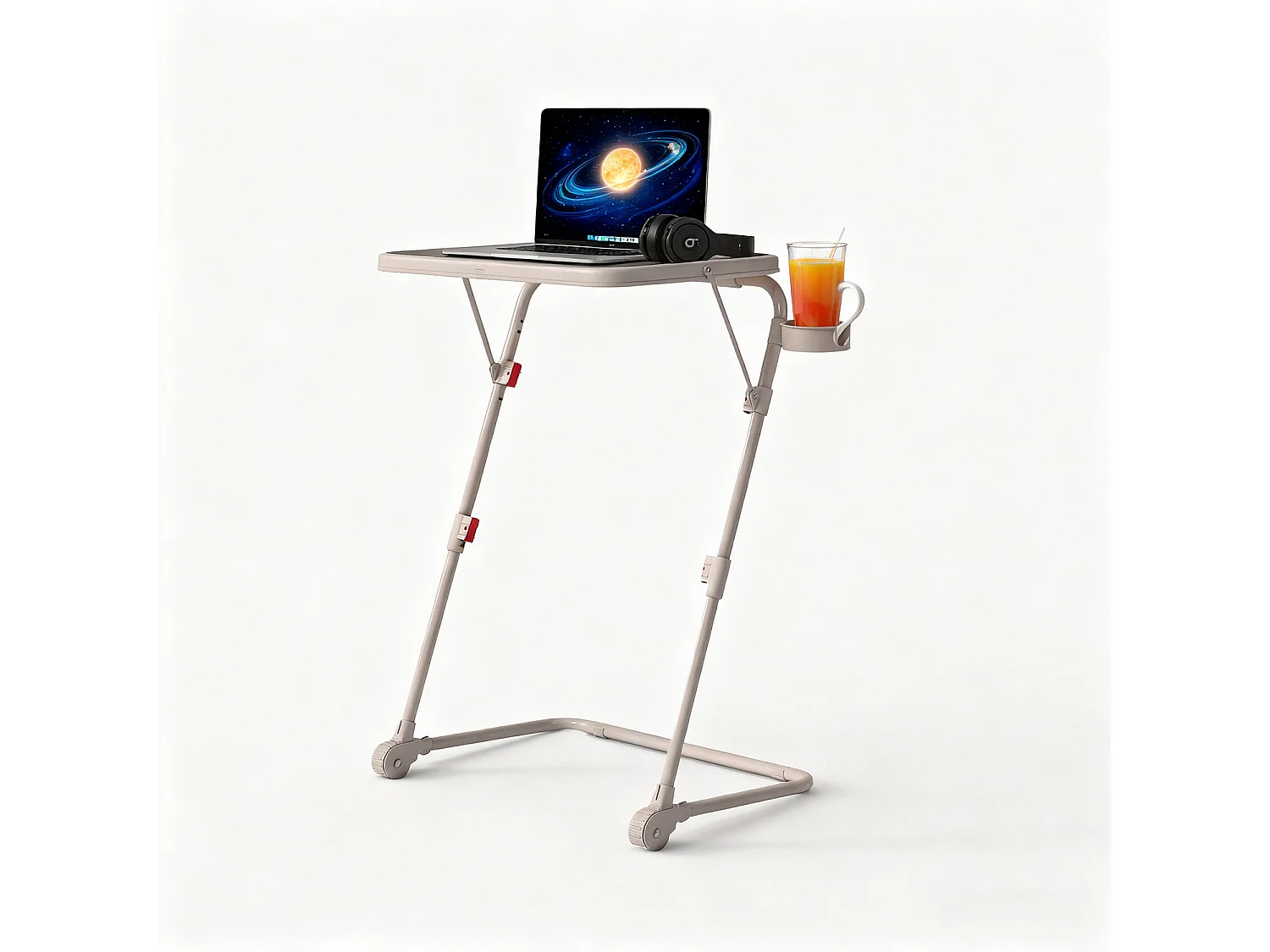 BASELINEDESK - Bureau pliant et inclinable réglable en hauteur en acier beige avec plateau synthétique