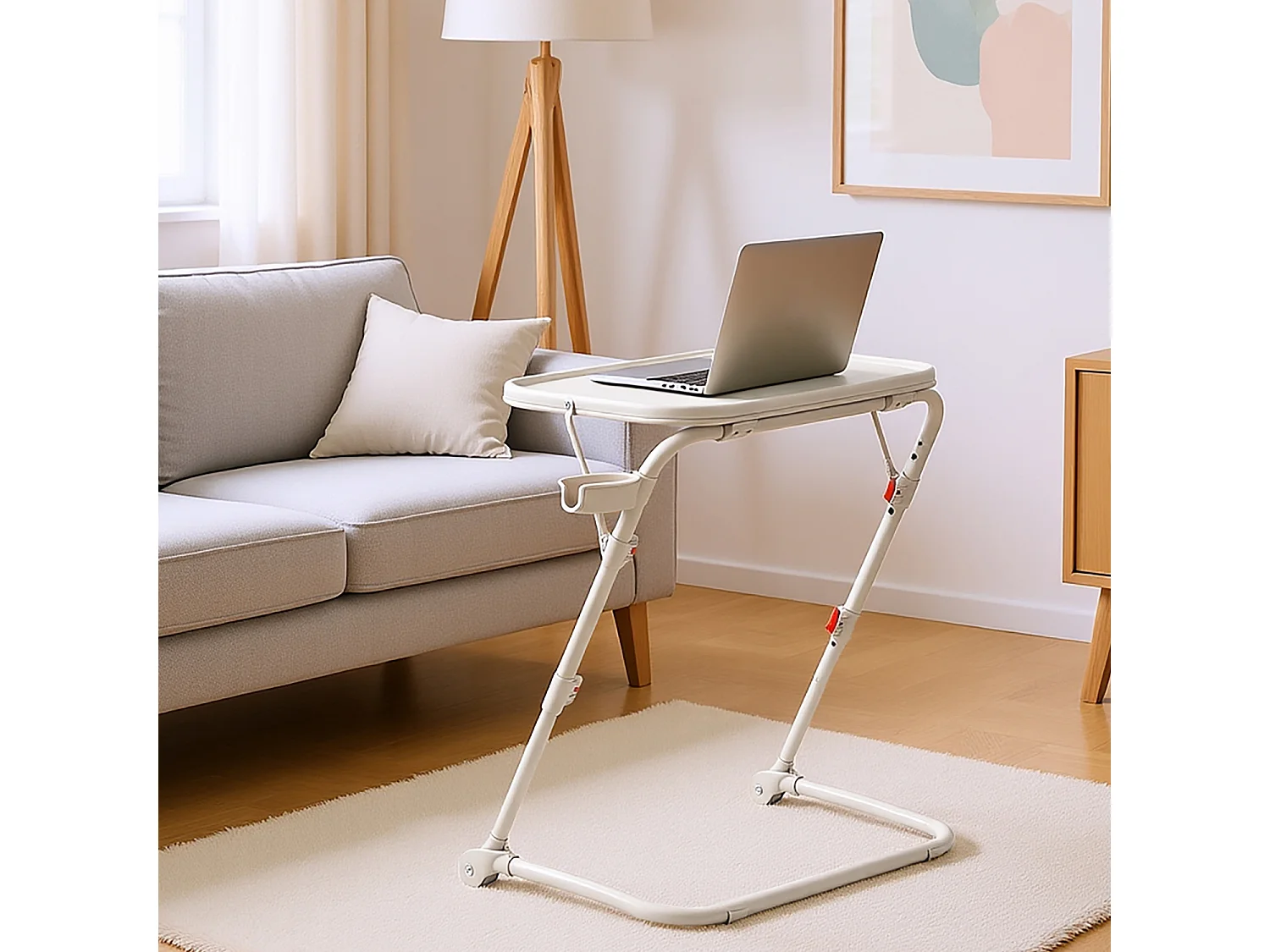 BASELINEDESK - Bureau pliant et inclinable réglable en hauteur en acier beige avec plateau synthétique