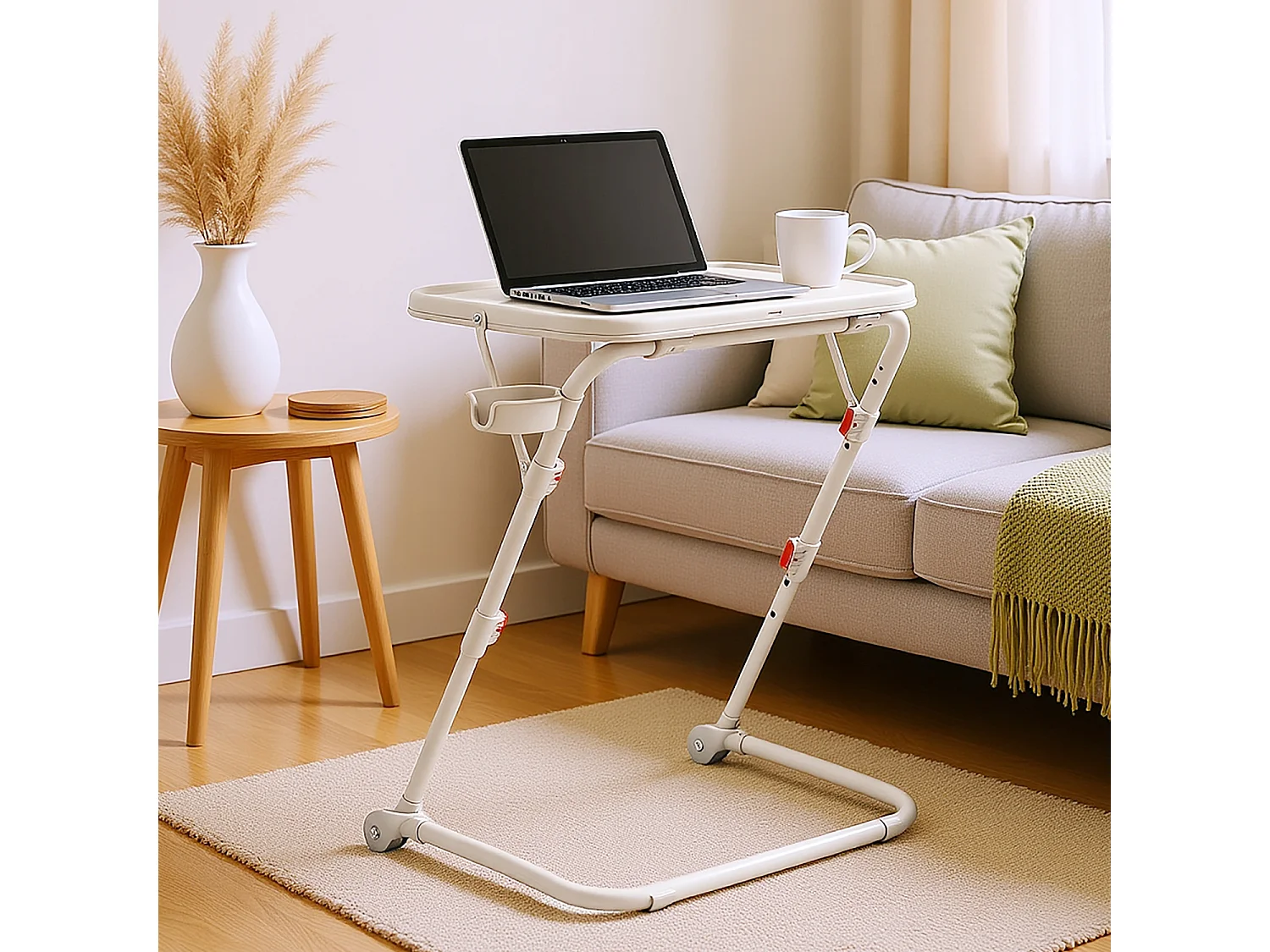 BASELINEDESK - Bureau pliant et inclinable réglable en hauteur en acier beige avec plateau synthétique