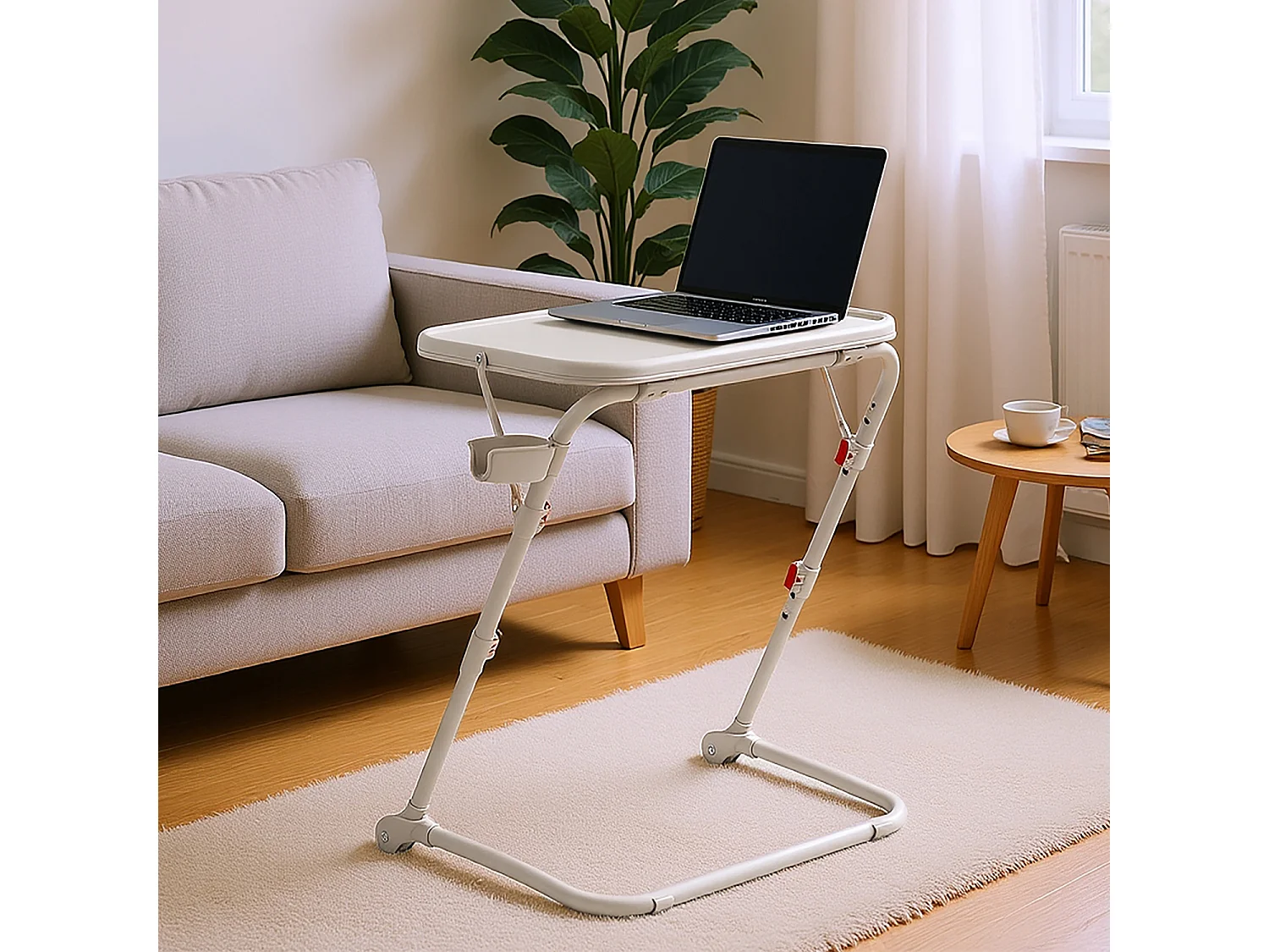 BASELINEDESK - Bureau pliant et inclinable réglable en hauteur en acier beige avec plateau synthétique