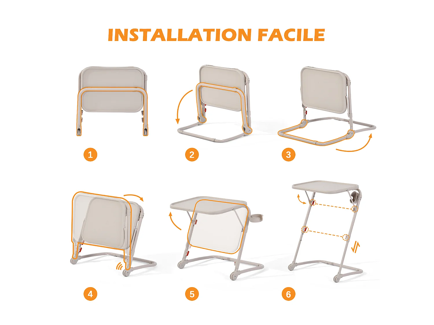 BASELINEDESK - Bureau pliant et inclinable réglable en hauteur en acier beige avec plateau synthétique