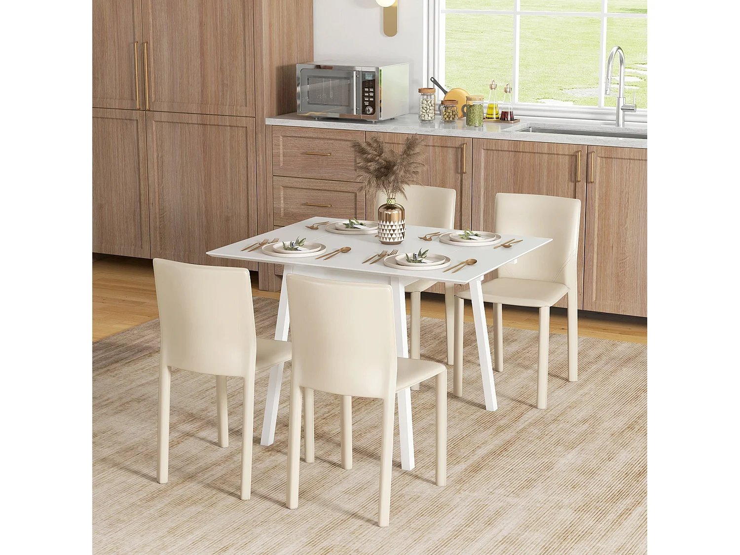 Hopato Solid Wood White Folding Drop Leaf Dining Table Seating 2–4
