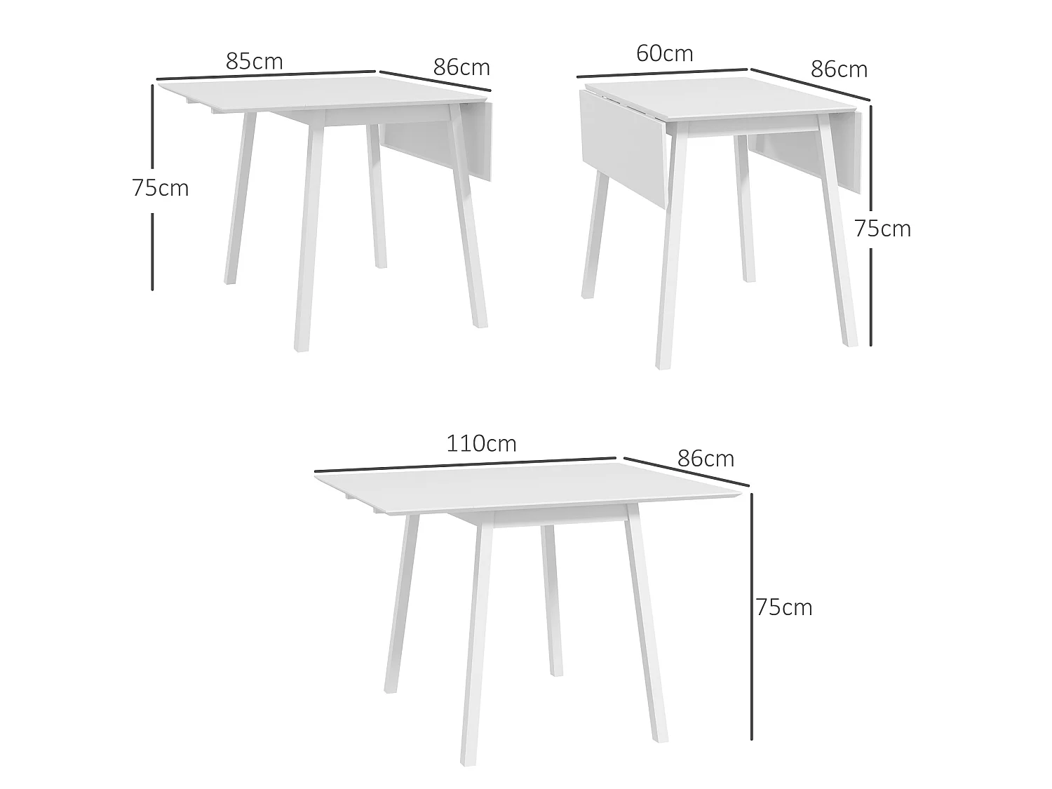 Hopato Solid Wood White Folding Drop Leaf Dining Table Seating 2–4
