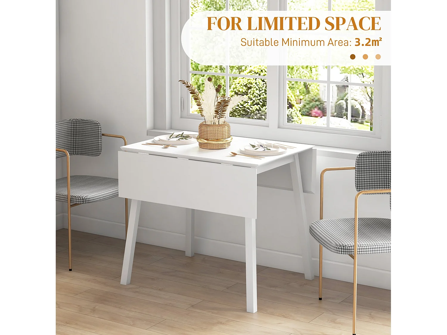 Hopato Solid Wood White Folding Drop Leaf Dining Table Seating 2–4