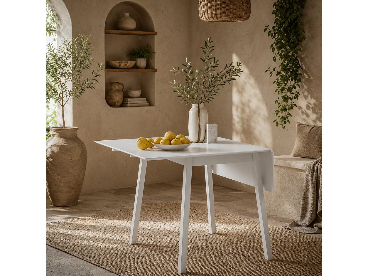 Hopato Solid Wood White Folding Drop Leaf Dining Table Seating 2–4