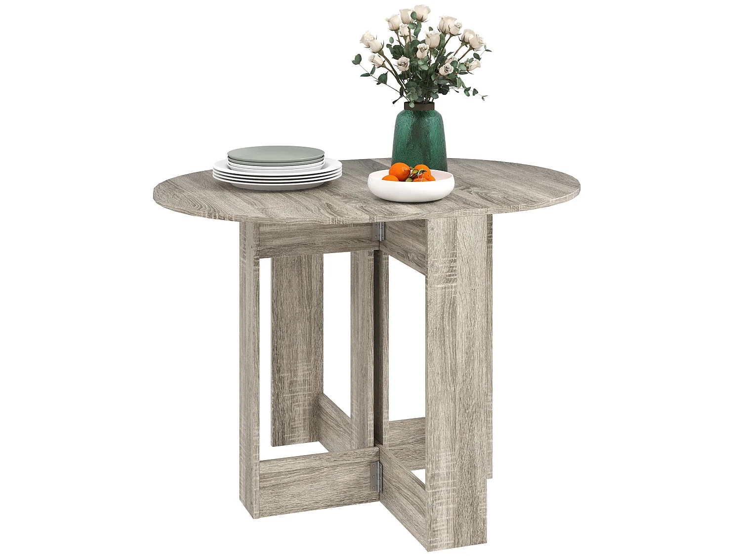 Tase Grey Folding Drop Leaf Dining Table Space Saving Rectangular Extendable Table